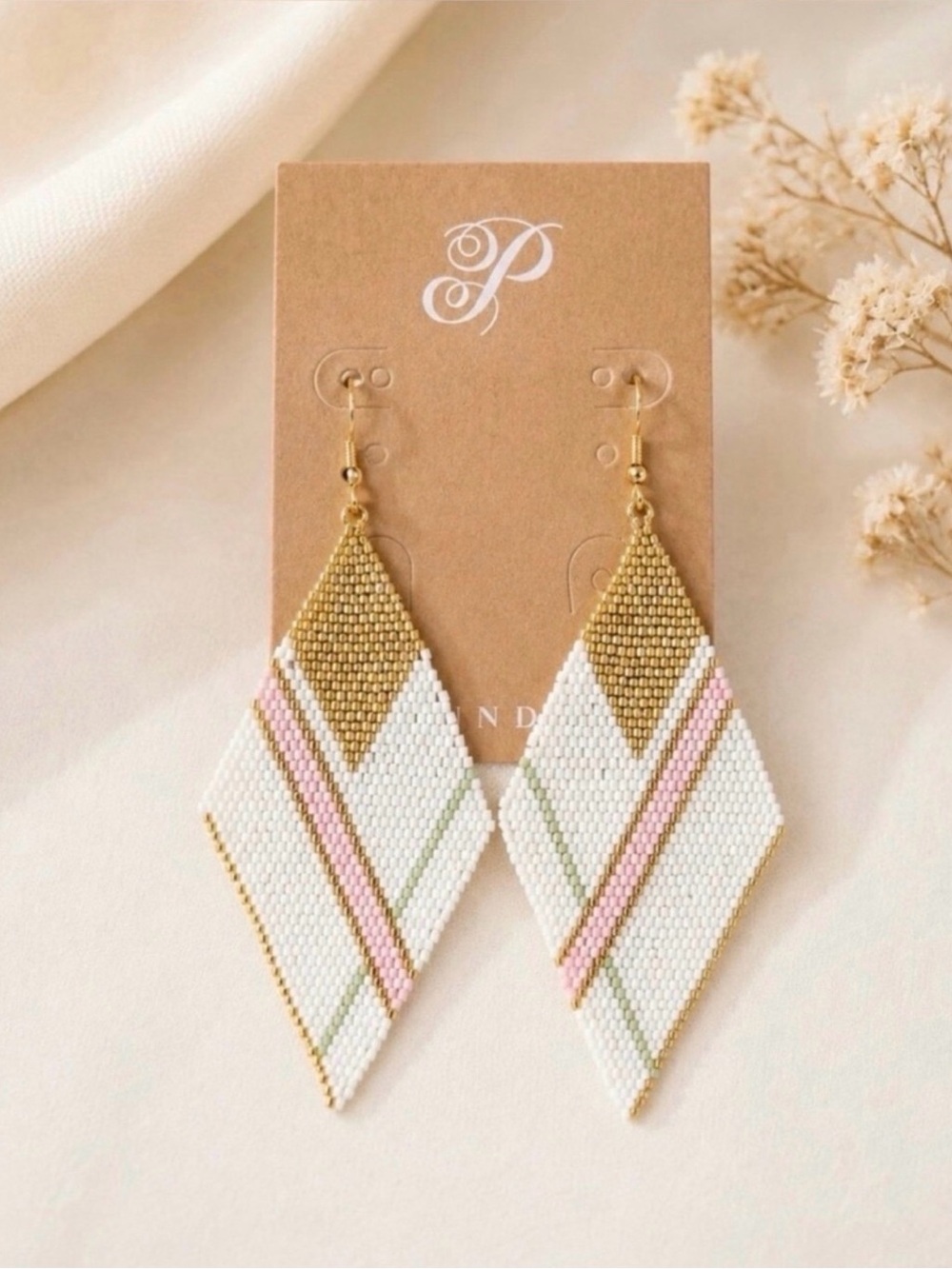Plunder Lainey Beaded Chevron Drop Earrings